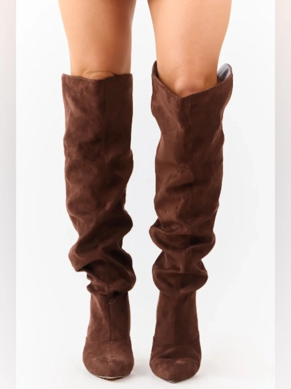 Sepia Faux Suede Low Stiletto Heel Slouchy Boots (8)